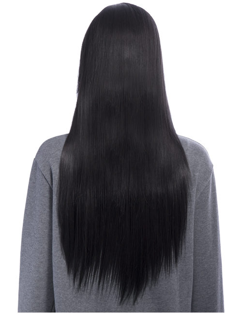 Long straight with side fringe full head synthetic wig
