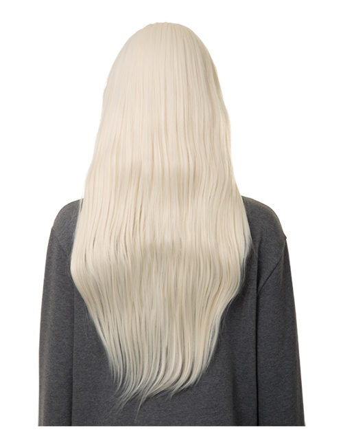 Long straight with side fringe full head synthetic wig - Bleach Blonde 60